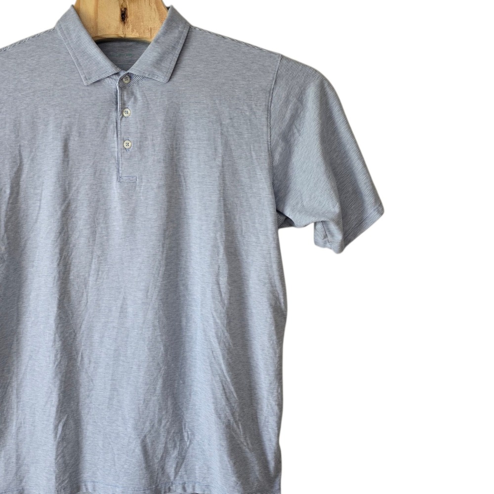 B. Draddy Mens Stripe Polo Shirt Blue White Size L Golf Sport Golf Course Logo